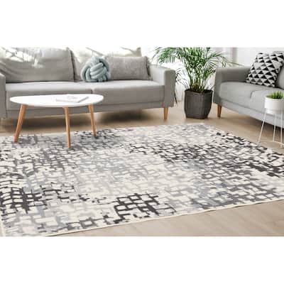 Florence Collection - Grey/Cream Pixelated Rug - 4'7" x 6'7"