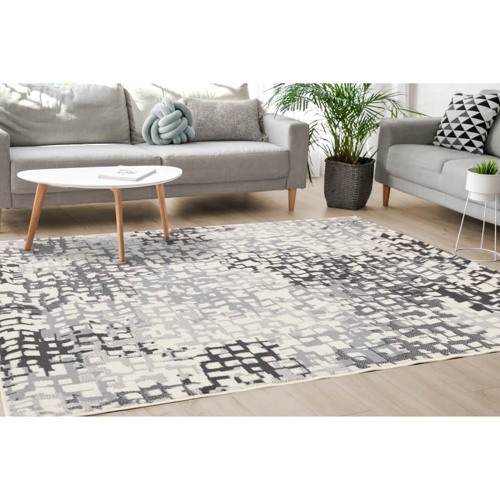 Florence Collection - Grey/Cream Pixelated Rug - 4'7" x 6'7"