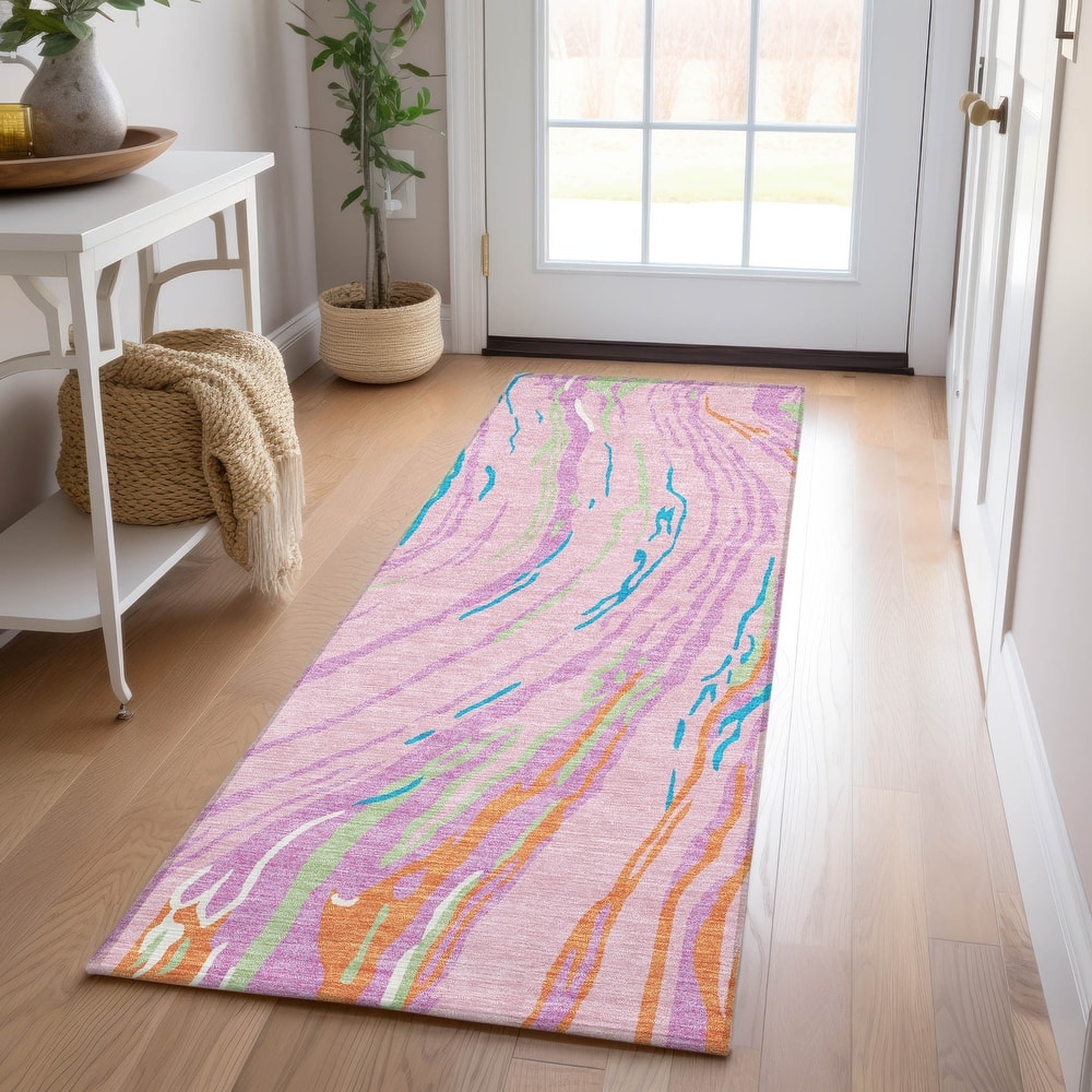 Machine Washable Indoor/ Outdoor Modern Wave Chantille Rug