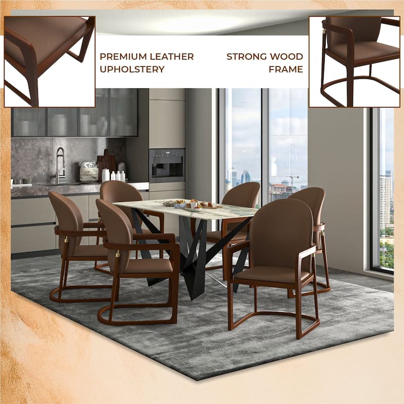 LeisureMod Svelta Modern Leather Dining Chair - Mid century Accent Arm Chair for Home Office Kitchen Dining Room