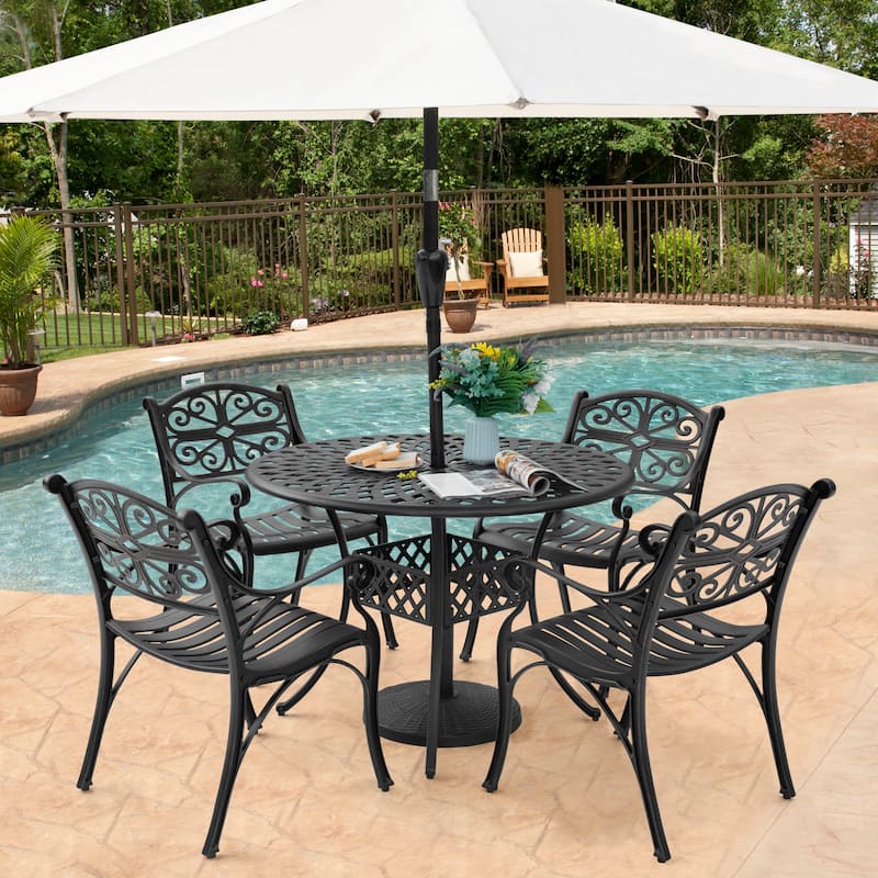Nuu Garden Patio 5 Pieces Cast Aluminum Dining Set with 2.24 Inch Umbrella Hole