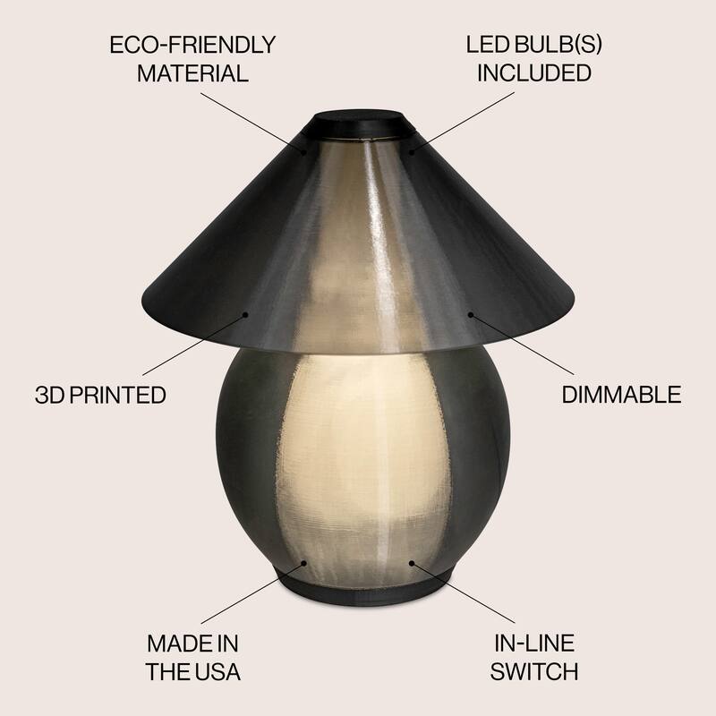 Gema 13" Modern Contemporary Plant-Based PLA 3D Printed Dimmable LED Table Lamp, by JONATHAN Y