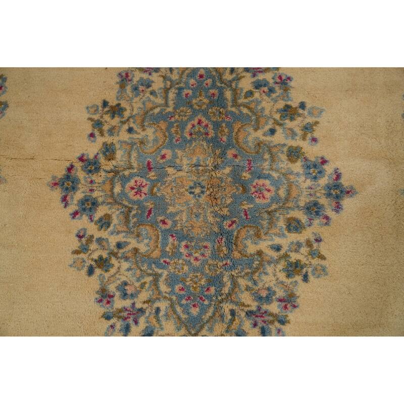 Hand Knotted Oriental 100% Wool Carpet Traditional Floral Beige & Ivories Kerman Area Rug - 8' 4'' X 5' 9''
