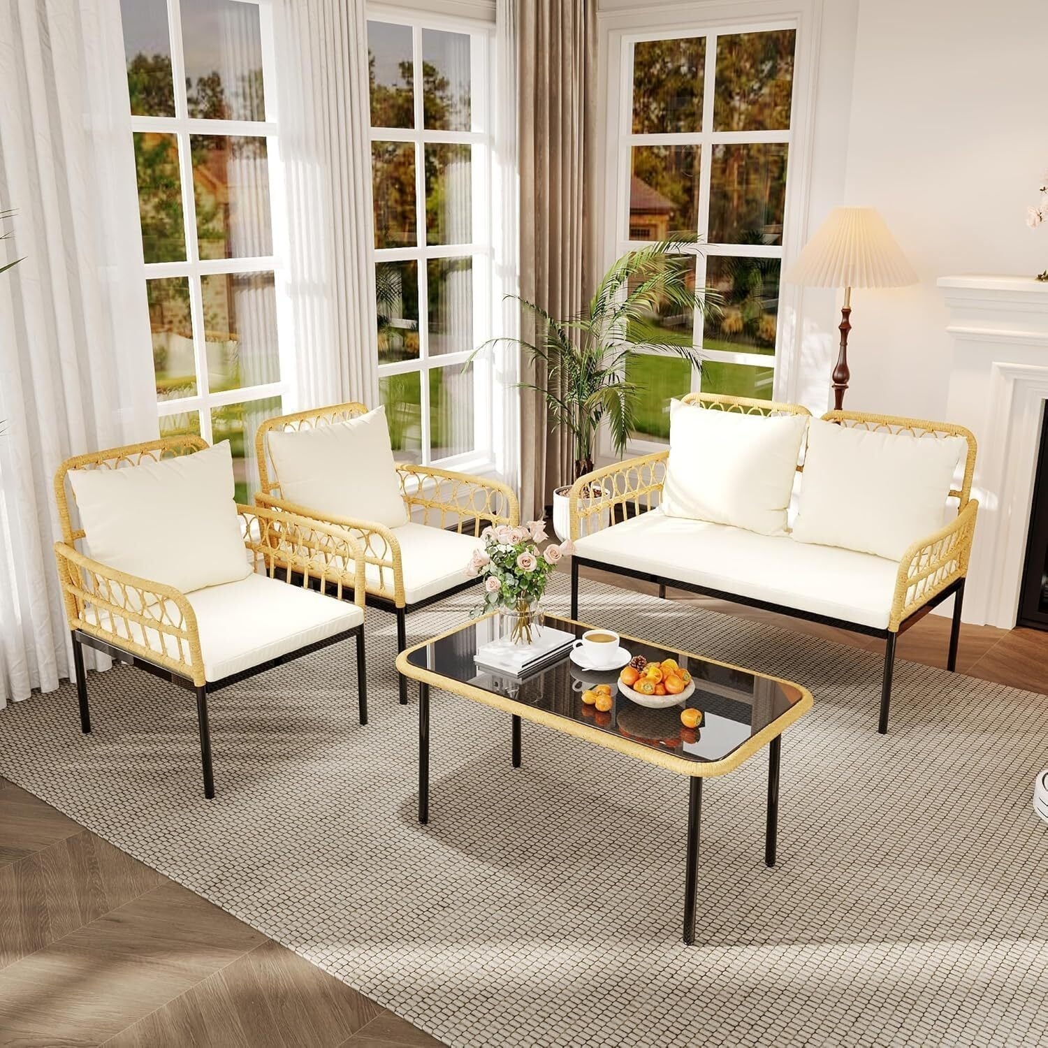 Furniture Set Outdoor with Table Sofa Set Removable Cushions Suitable for Balcony Backyard Deck