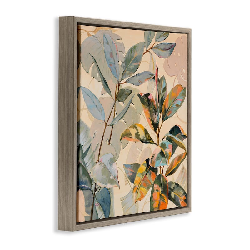 Stupell Tropical Leaves Warm Tones Framed Floater Canvas Wall Art Design By Dusza