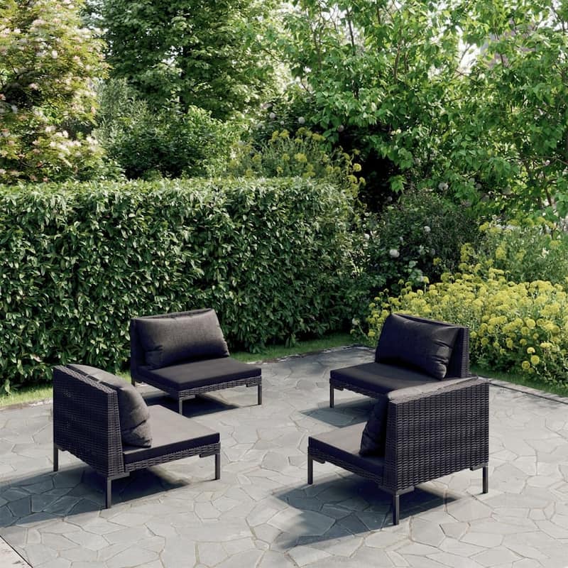 vidaXL Patio Lounge Set with Cushions Poly Rattan - 27.6" x 27.6" x 24"