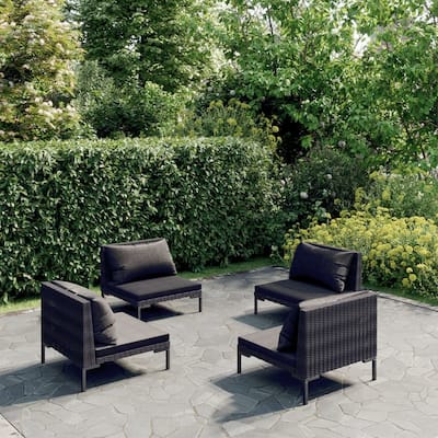 vidaXL Patio Lounge Set with Cushions Poly Rattan - 27.6" x 27.6" x 24"
