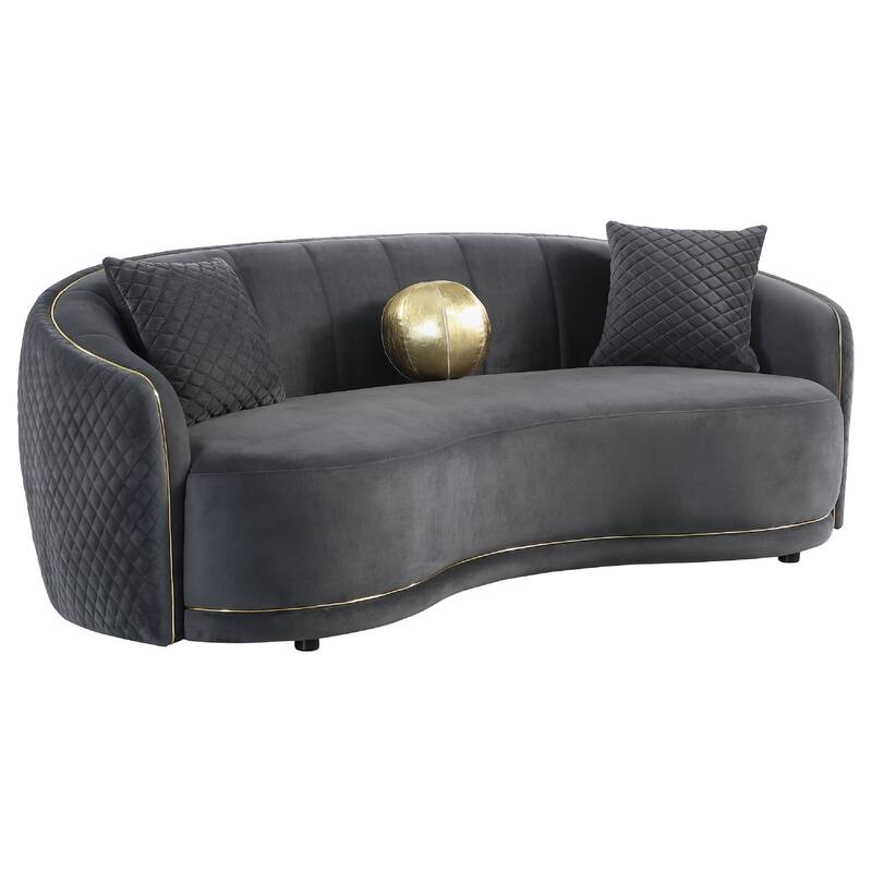 Buo 2pc Living Room Set, Sofa and Loveseat, Gold Trim, Dark Gray Velvet
