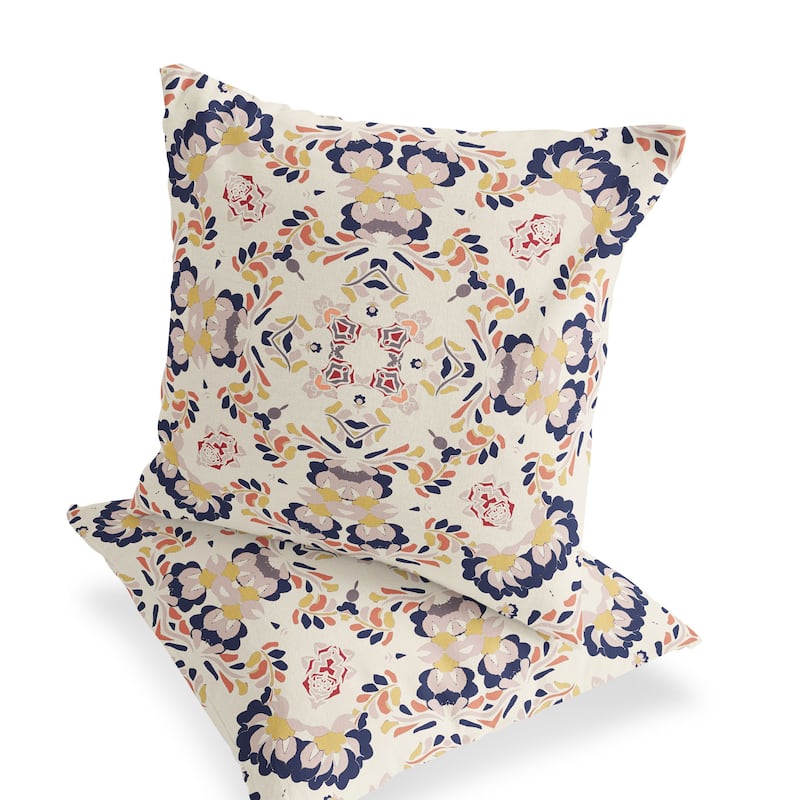 HomeRoots Set of Two 16" X 16" Blue and White Blown Seam Eclectic Indoor Outdoor Throw Pillow - 16.00' X '16.00' X '5.00