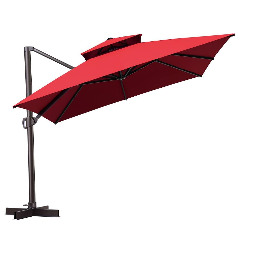 10 x 13 Feet Double Top Rectangular Patio Offset Cantilever Umbrella Aluminum with Crank