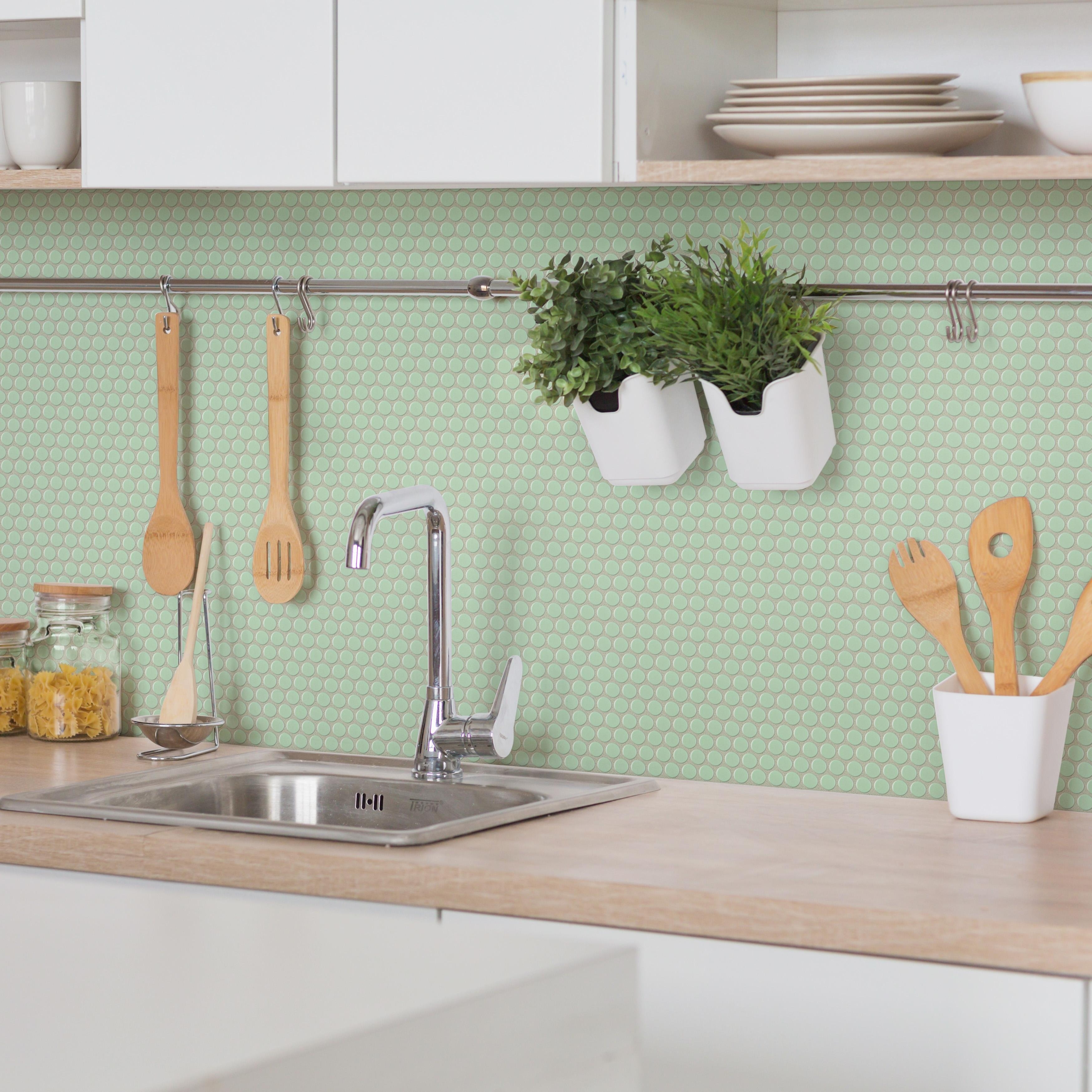 Merola Tile Metro Penny Matte Light Green 9-3/4" x 11-1/2" Porcelain Mosaic Floor and Wall Tile - Case (10 Tiles)