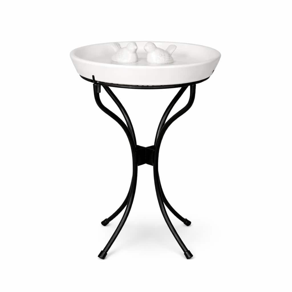 12 in. H Outdoor Ceramic Birdbath White with Metal Stand