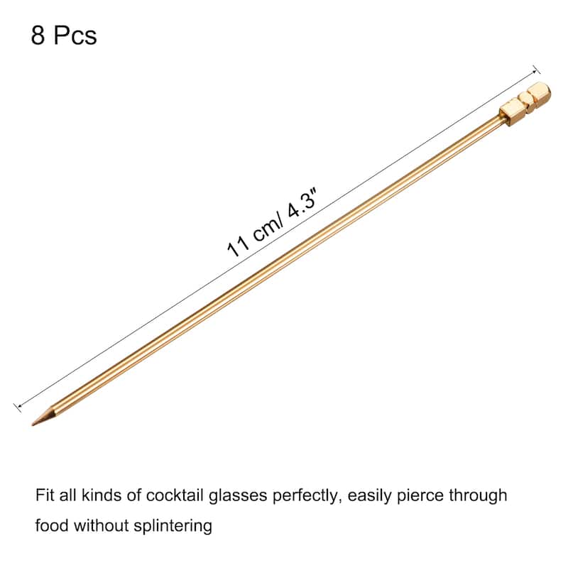 Metal Cocktail Picks 8Pcs, Reusable Cocktail Toothpick Cuboid Shape - Gold - 11 cm/ 4.3 inches