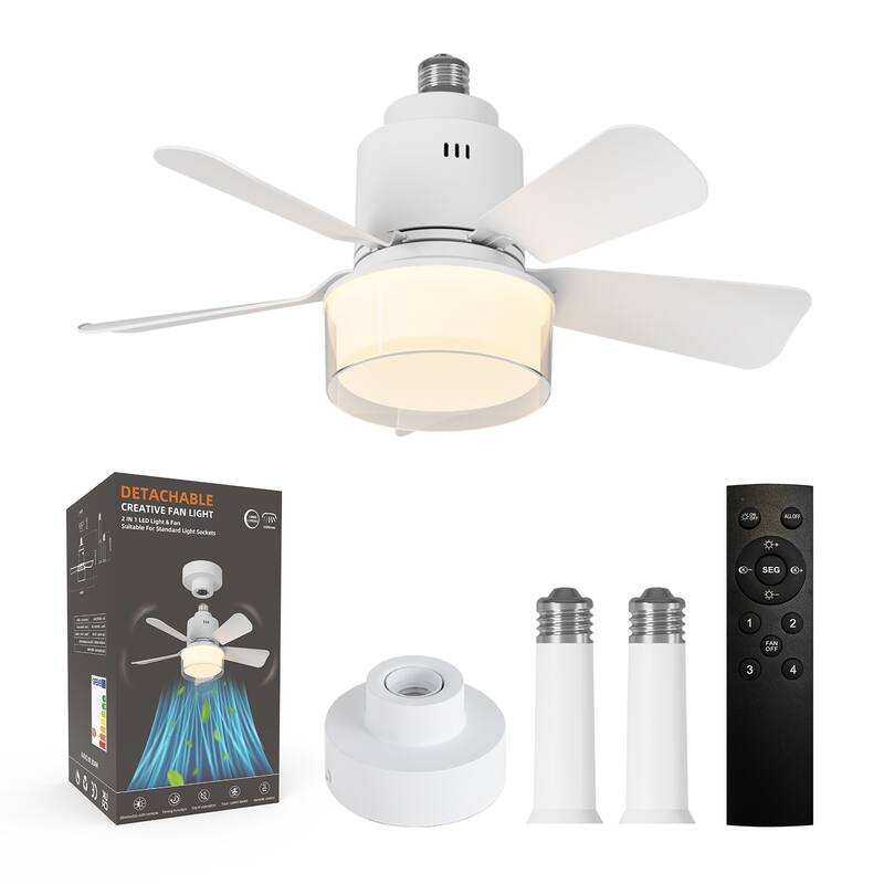 17.7 in. Indoor Socket Ceiling Fan Light with Remote, LED Light, 4 Fan Speeds, Dimmable, 3 Color Temperatures - White