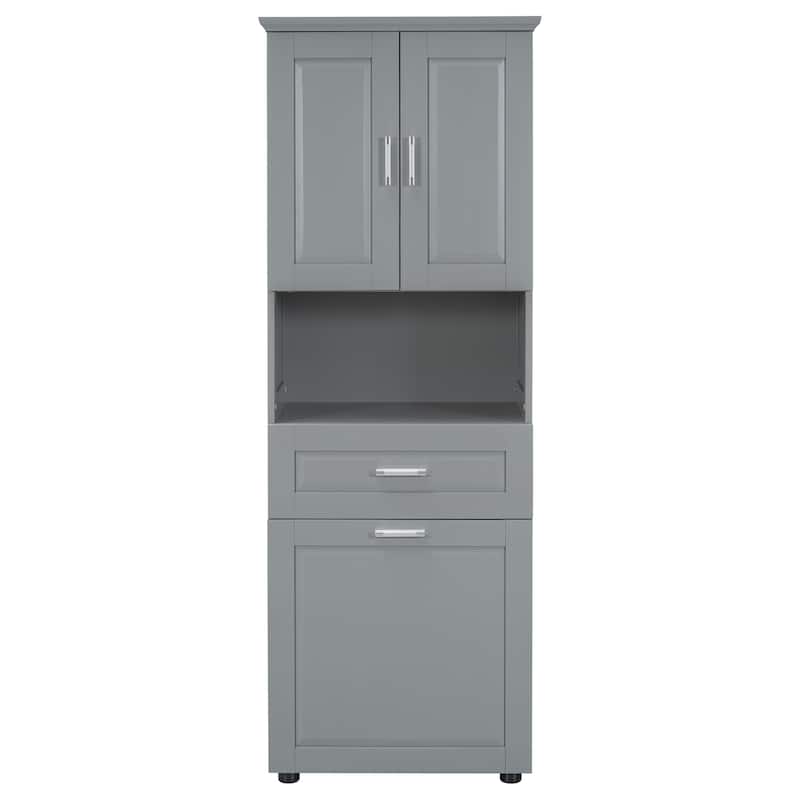Roomfitters Tall Bathroom Cabinet with Tilt-Out Laundry Basket and Upper Storage Compartment Large Organizer