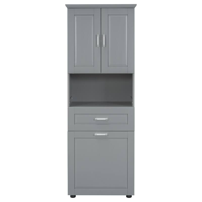 Tall Bathroom Linen Tower with Cabinet, Drawer and Hamper