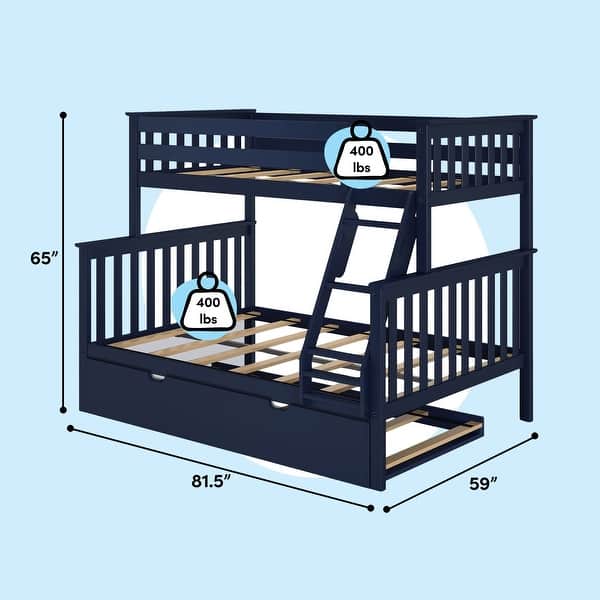 dimension image slide 7 of 10, Max & Lily Twin over Full Bunk Bed with Trundle and Ladder