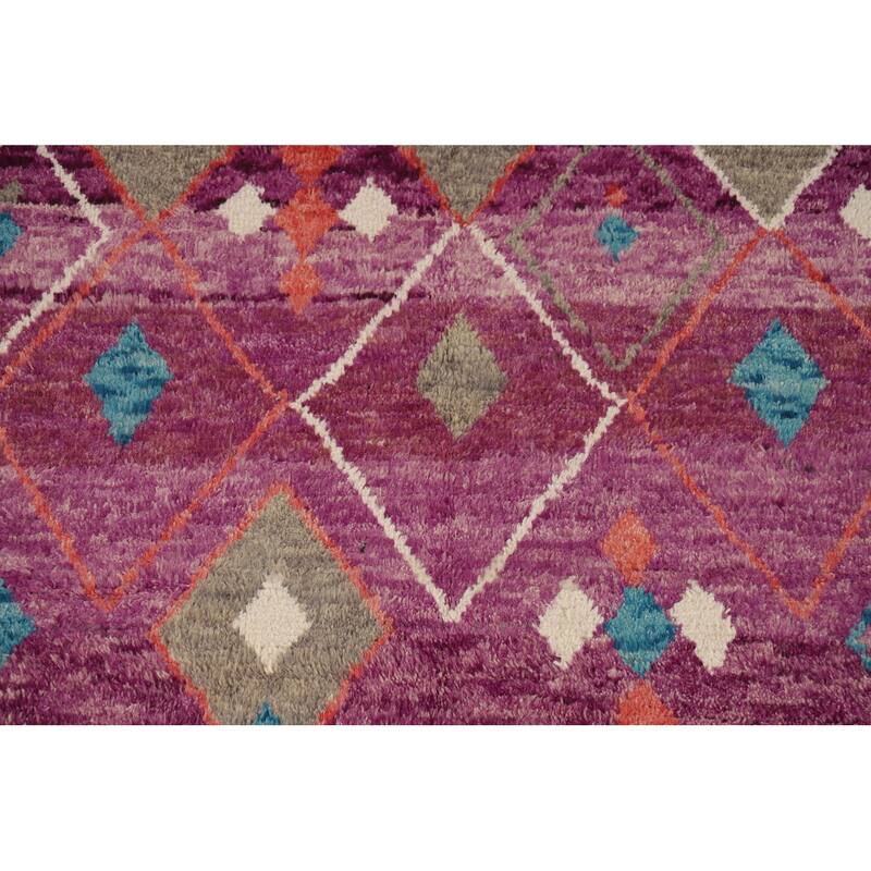 Plush Moroccan Purple Area Rug Hand-Knotted Wool Carpet - 5'11" x 9'4"