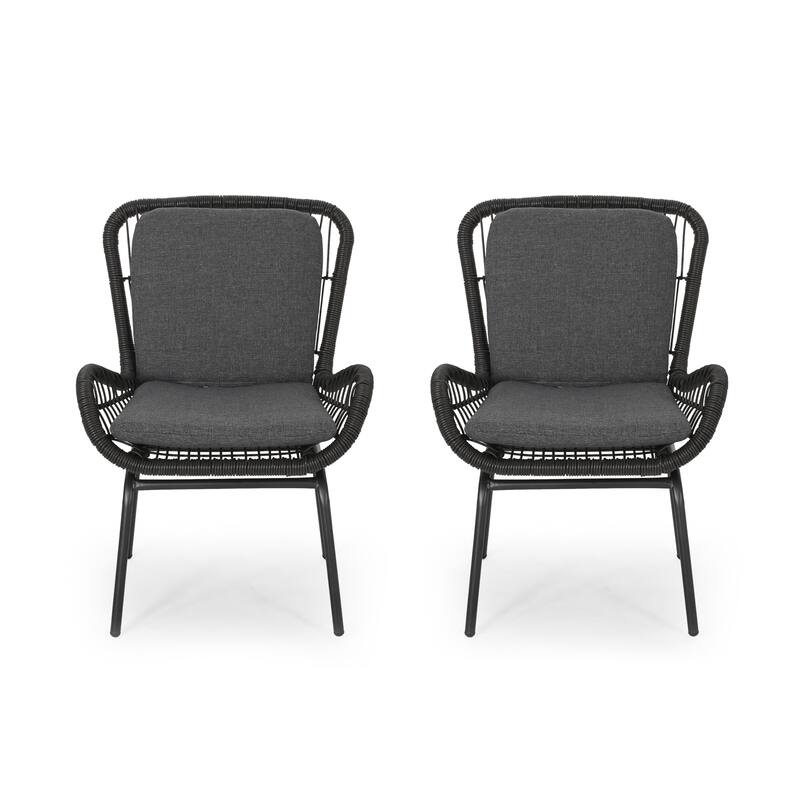 Wicker Club Chairs Set of 2, Patio Chair with Cushions, Metal Legs