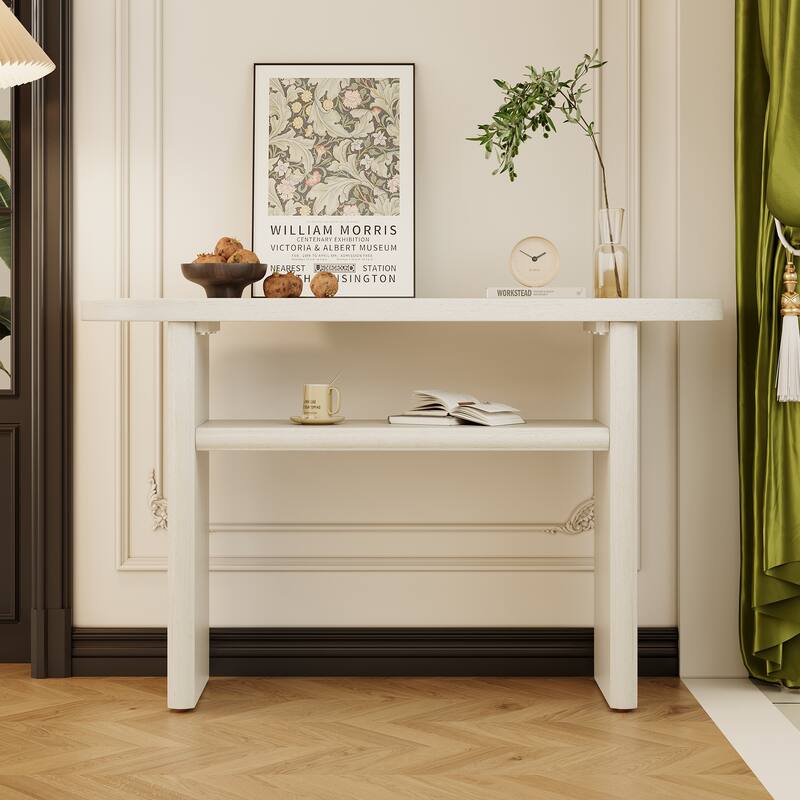 Minimalist Console Table with Rounded Edges and Open Storage Shelf