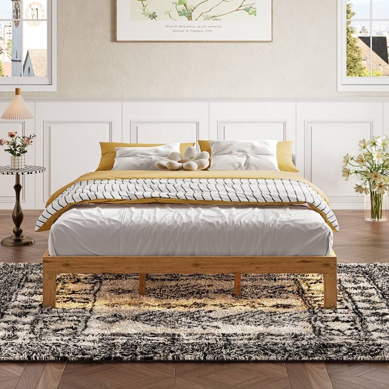 Queen Size Solid Wood Platform Bed with Slat Support