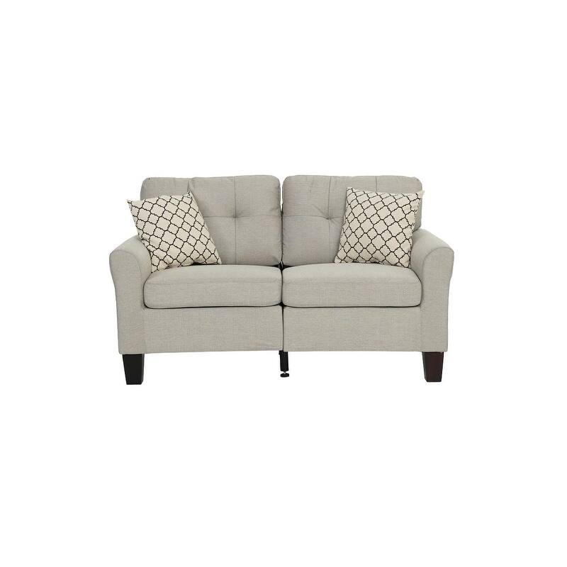2pc Beige Sofa Set with Plywood Base and Solid Pine Frame