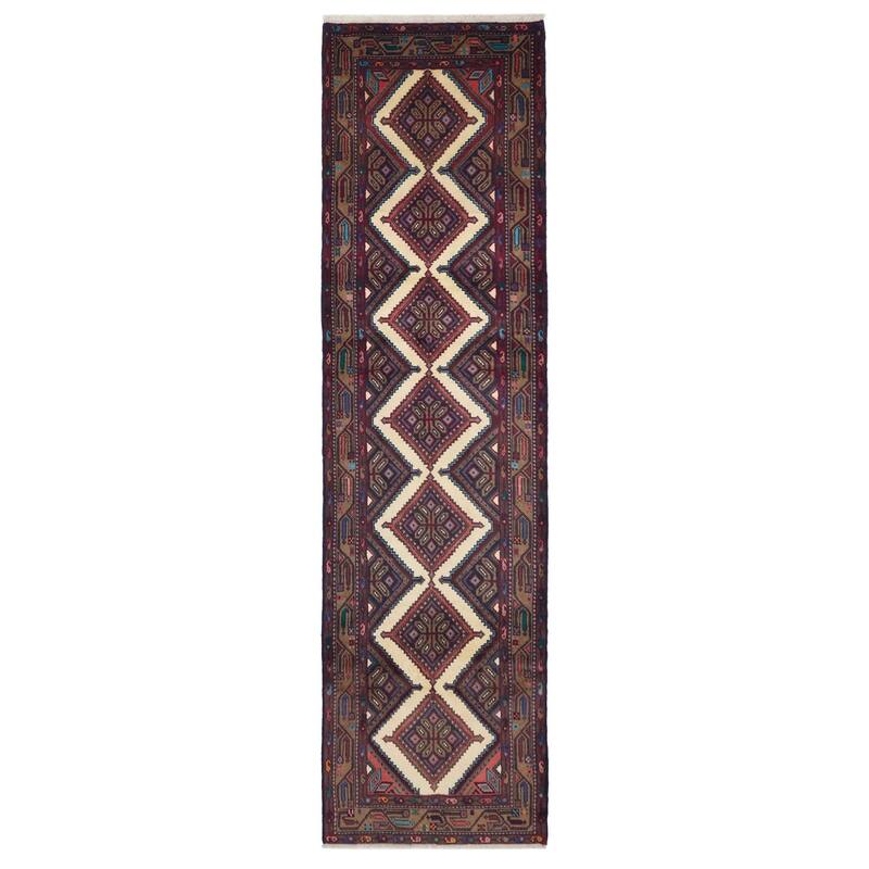 ECARPETGALLERY Hand-knotted Konya Anatolian Cream, Dark Red Wool Rug - 2'8 x 10'4