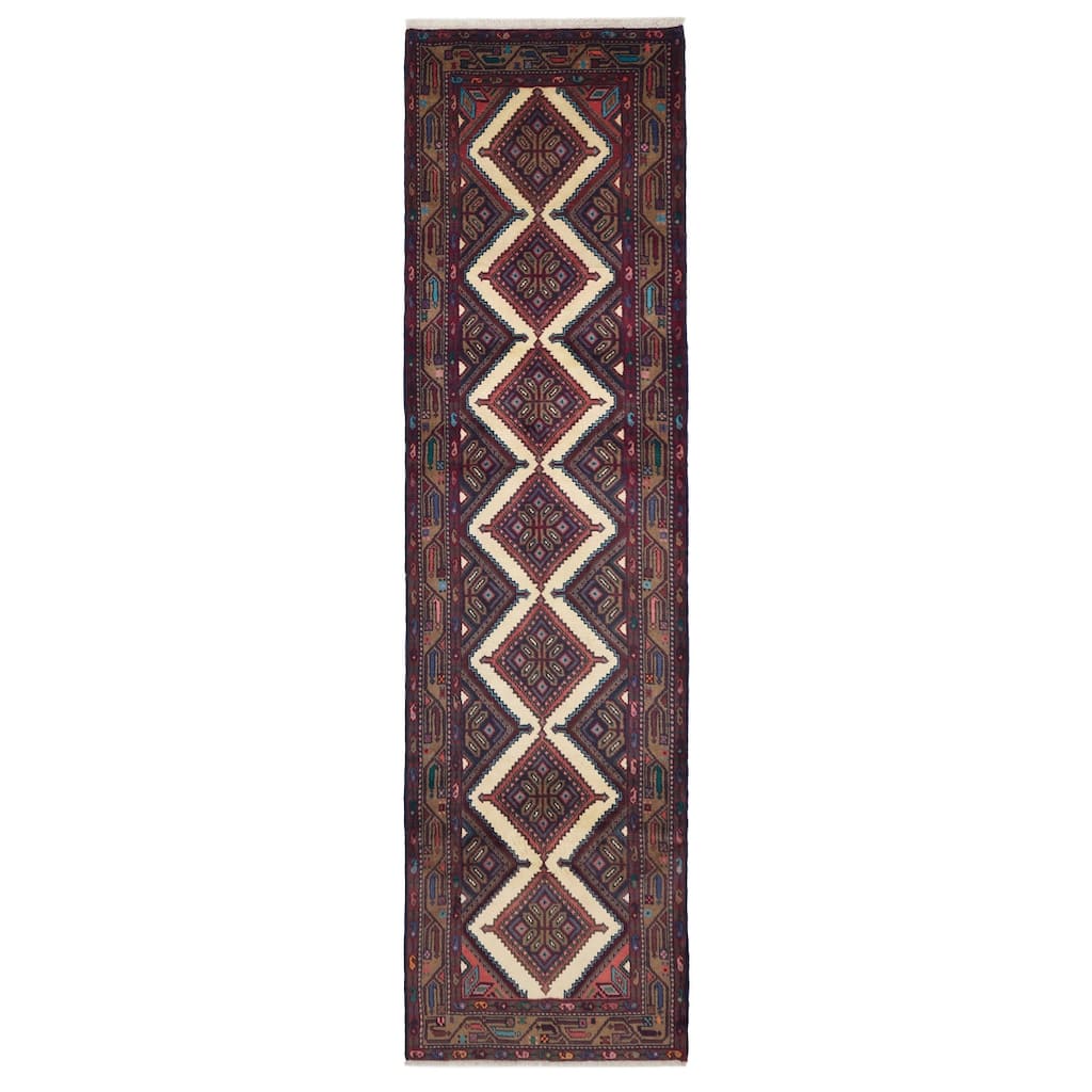 ECARPETGALLERY Hand-knotted Konya Anatolian Cream, Dark Red Wool Rug - 2'8 x 10'4