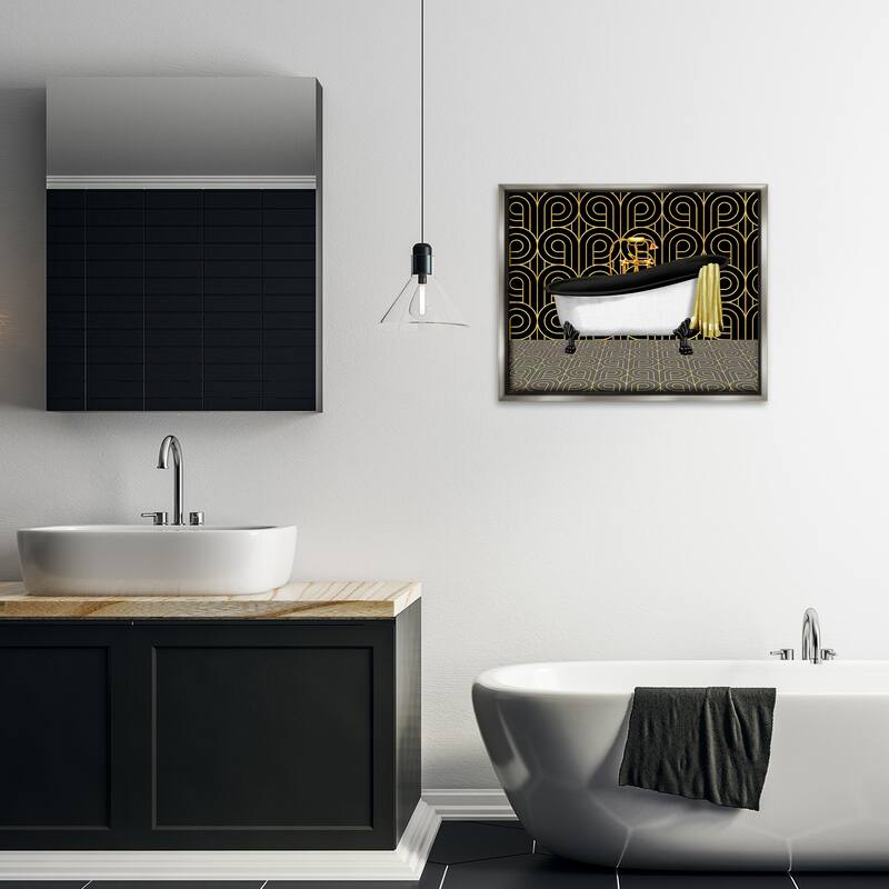 Stupell Bathroom in Deco Style Framed Floater Canvas Wall Art Design By Conrad Knutsen