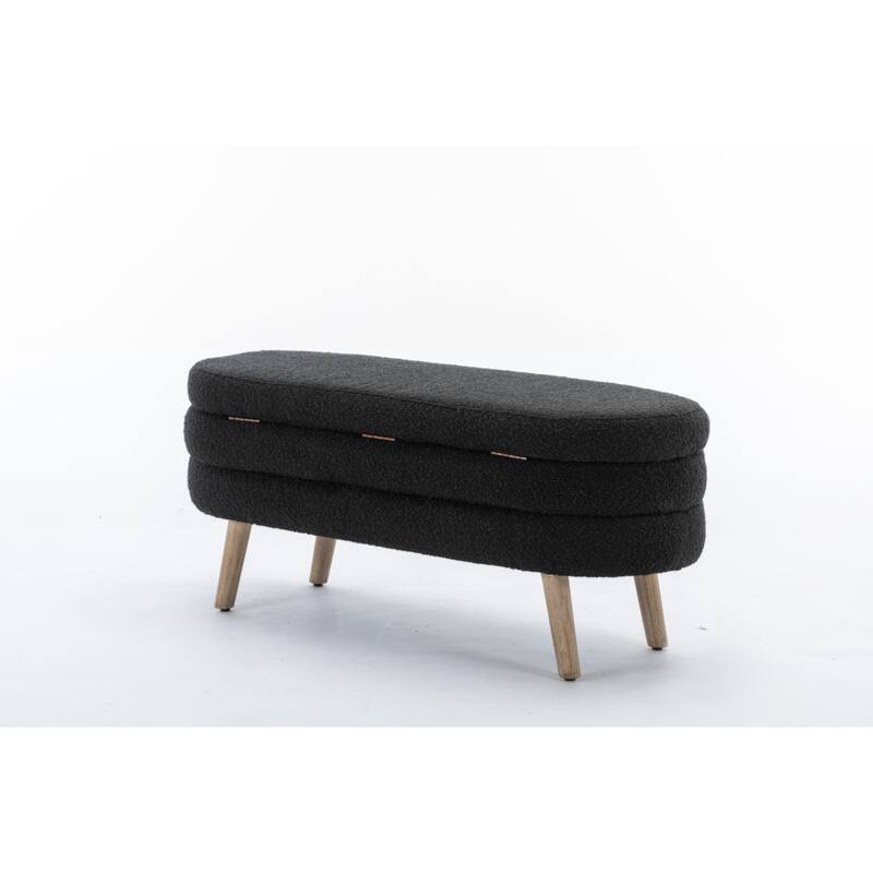 Boucle Fabric Storage Bench Bedroom Bench With Wood Legs For Living Room Bedroom Indoor