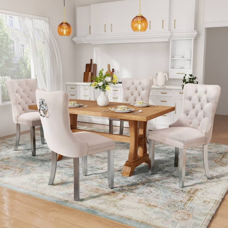 Tufted Naliheads Solid Wood Upholstered Dining Chairs (Set of 2)