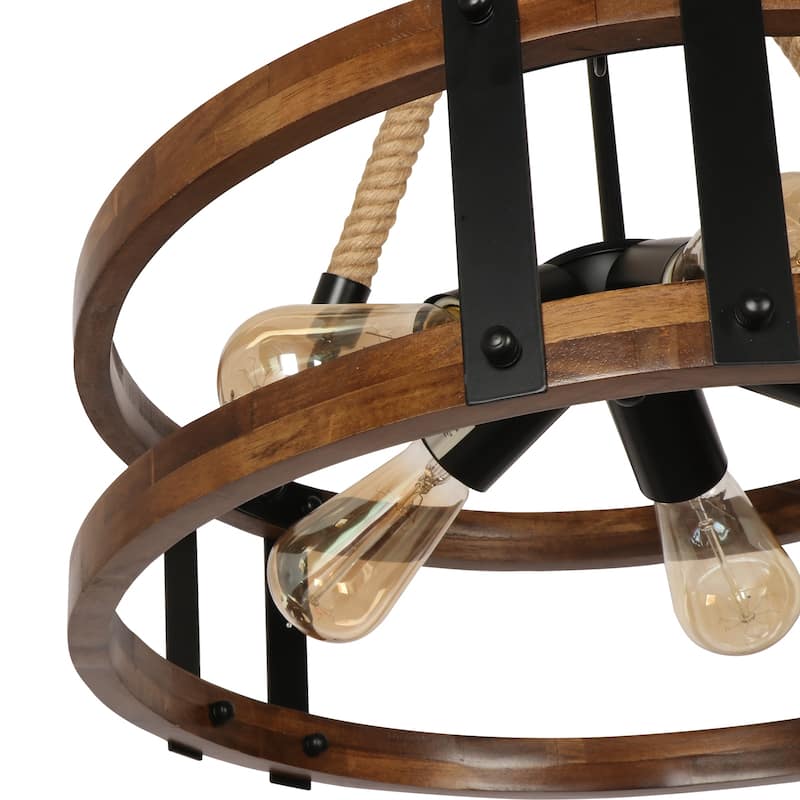 Anmytek Modern Farmhouse 5-Light Wood Chandeliers Drum Pendant Lights for Dining Room - 17.71" D x 18.7" H