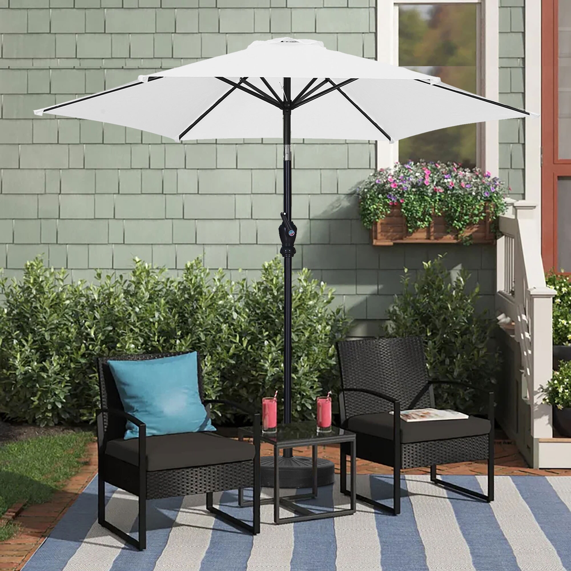 costway 7pcs patio rattan dining set table top w/umbrella hole 7 Pieces Outdoor Dining Set with Umbrella Hole for Backyard