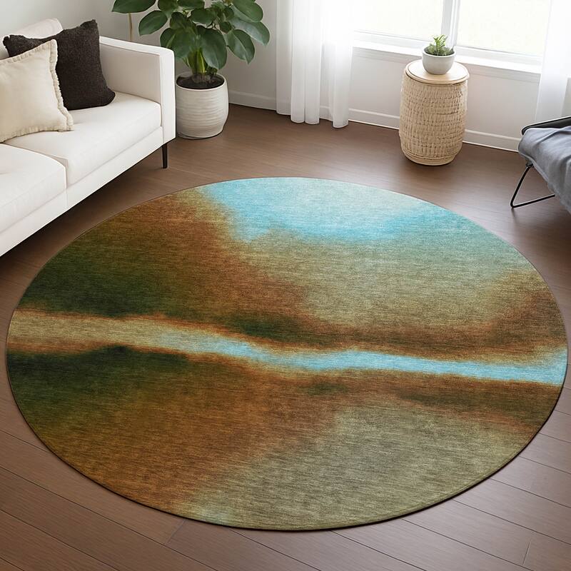 Machine Washable Indoor/ Outdoor Modern Landscape Chantille Rug