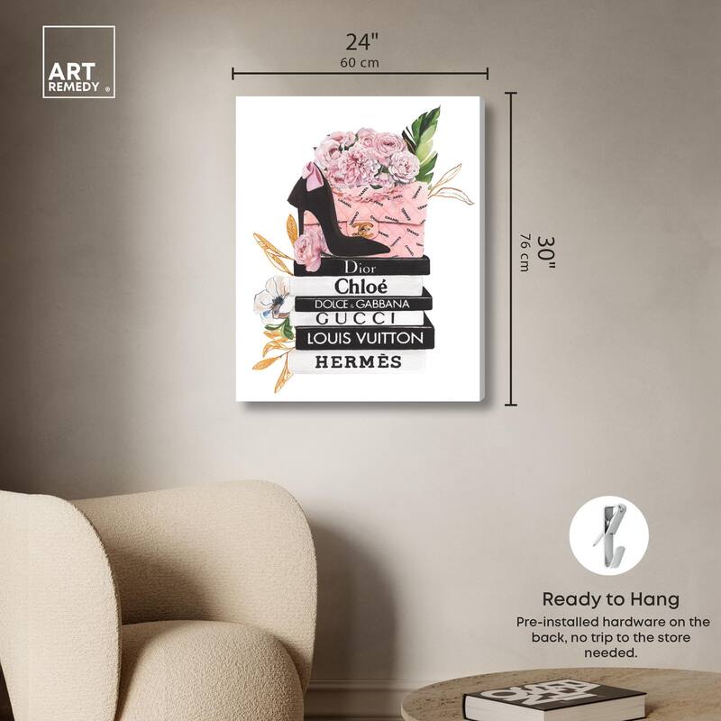 Floral Books Stack Canvas by Art Remedy, Gallery Wrapped