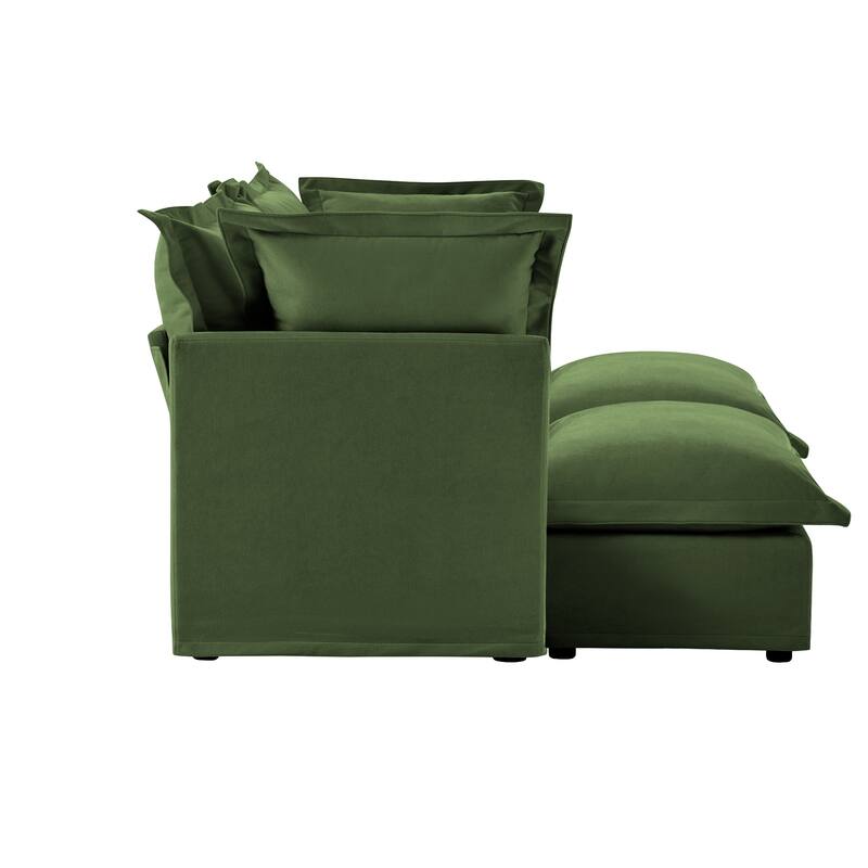Modern 2 Seater Upholstered Sofa with 2 Ottomans and 2 Pillows