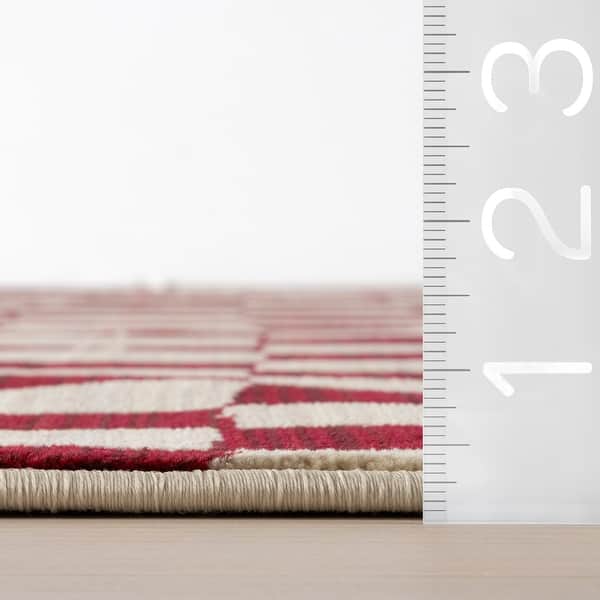 dimension image slide 4 of 5, Nuloom Dominique Abstract Checkered Fringe Area Rug