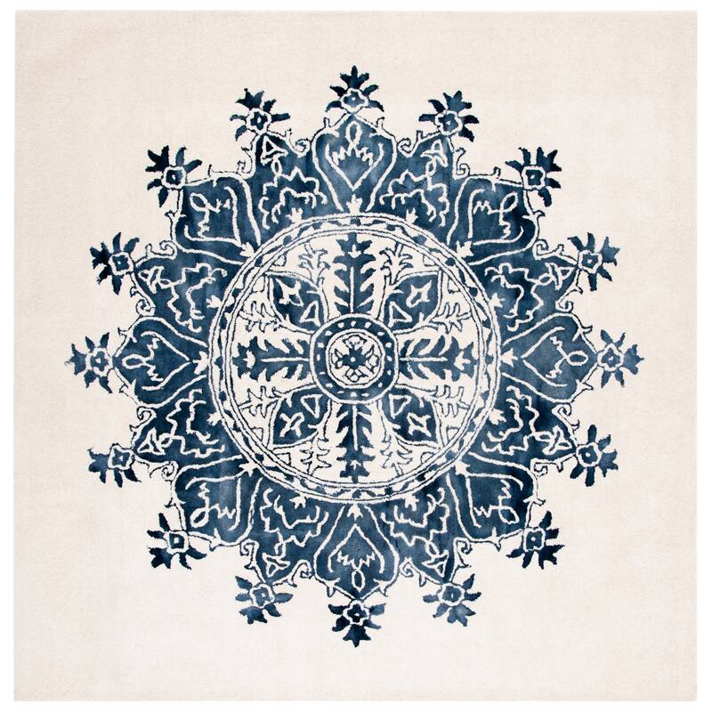 SAFAVIEH Handmade Dip Dye Katjusha Vintage Boho Wool Rug - 7' Square - Ivory/Blue