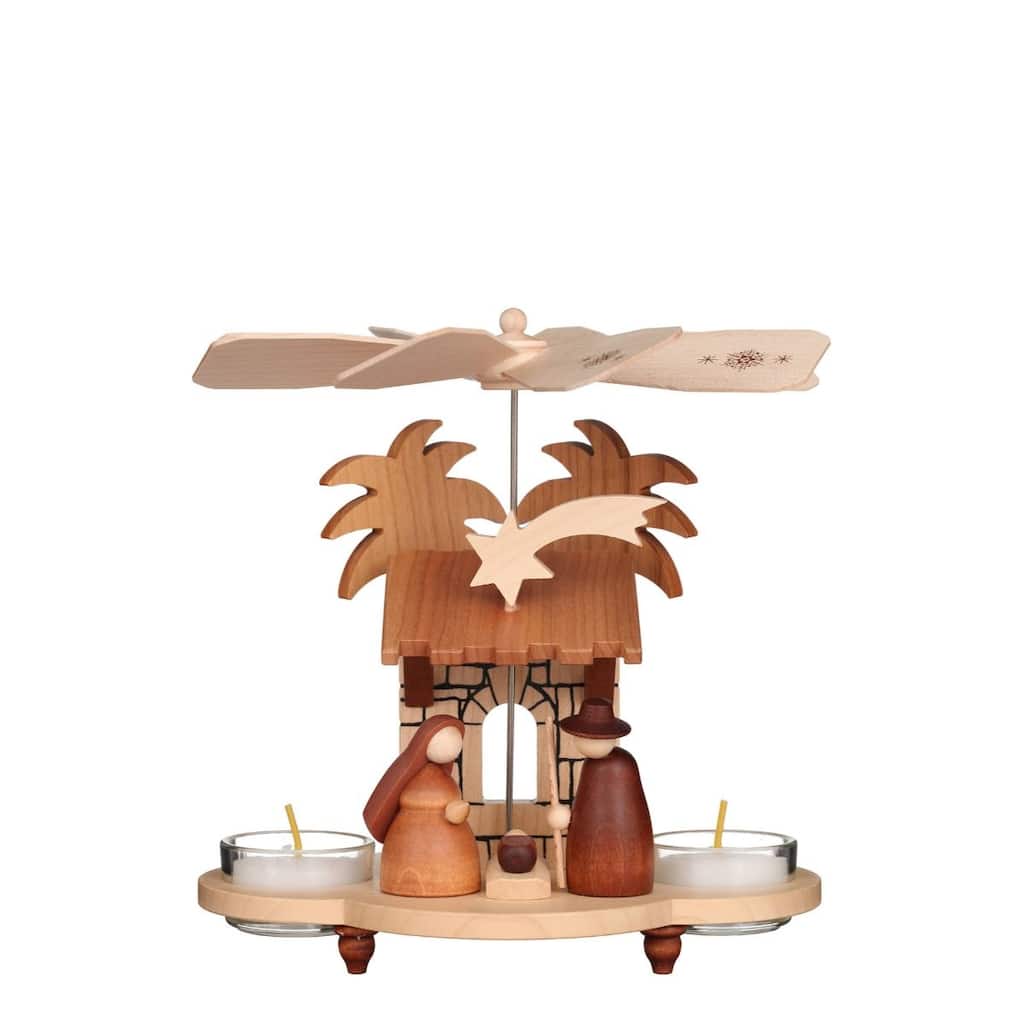 7.5" Brown and Black Christian Ulbricht Holy Family Scene Pyramid Candle Holder Decoration