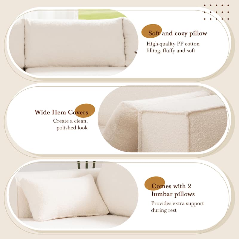L Shaped Boucle Fabric Sectional Sofa w/ Chaise Lounge, Side Table, Pillows