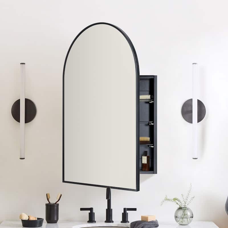 TEHOME Arched Bathroom Medicine Cabinet with Mirror Recessed and Surface Mount Medicine Cabinet Mirror