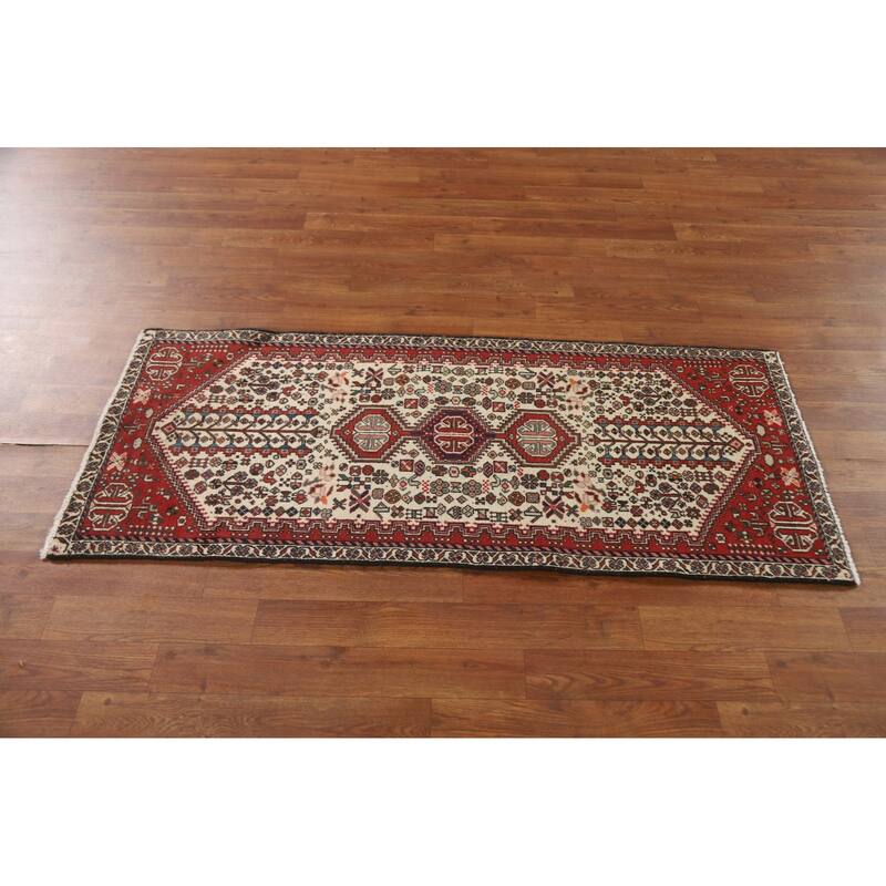 Geometric Abadeh Persian Vintage Runner Rug Handmade Wool Carpet - 2'0"x 4'9"