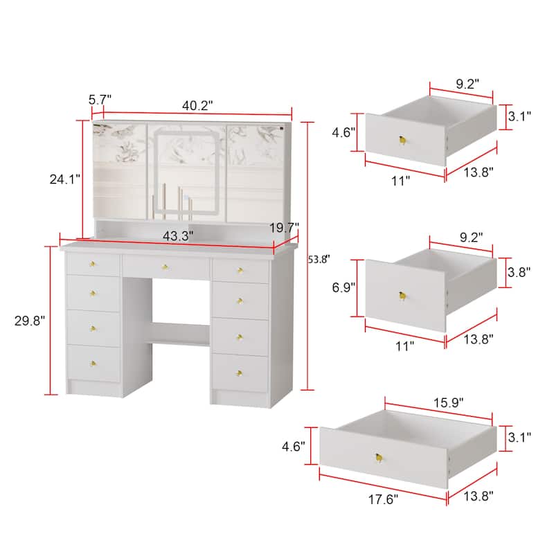 Vanity Desk with Mirror and Lights, Large Makeup Vanity Dressing Table