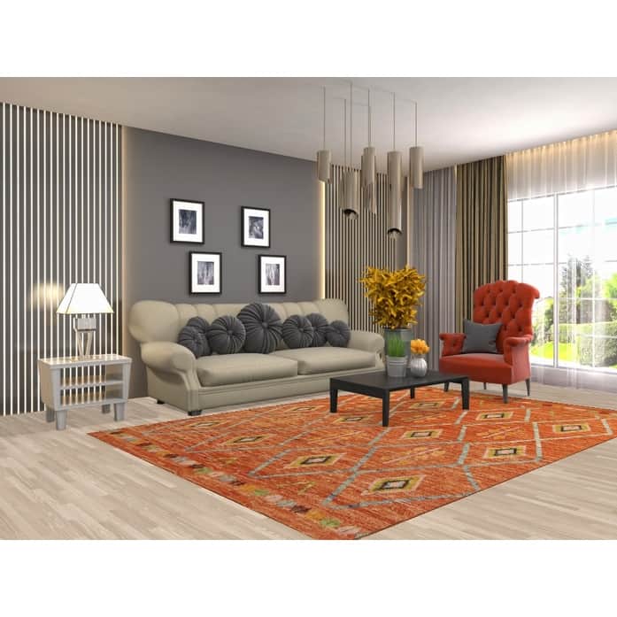 Orange Geometric Moroccan Oriental Area Rug Handmade Wool Carpet - 6'6" x 9'8"