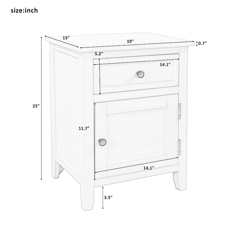 1 Drawer End Table Solid Wood, with 1 Cabinet