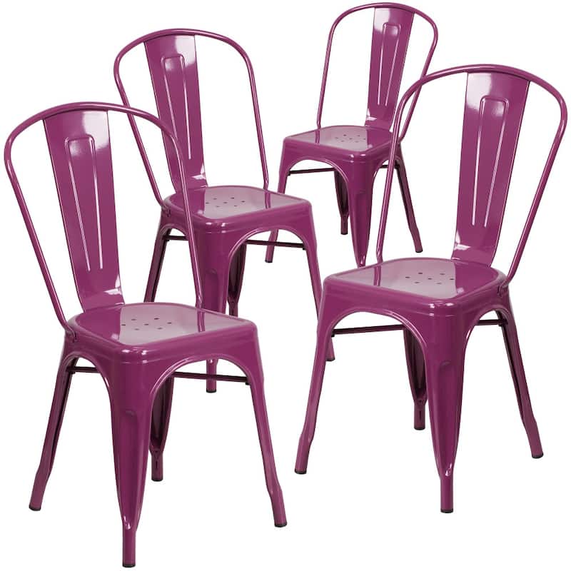Metal Indoor/ Outdoor Stackable Bistro Chair (Set of 4)