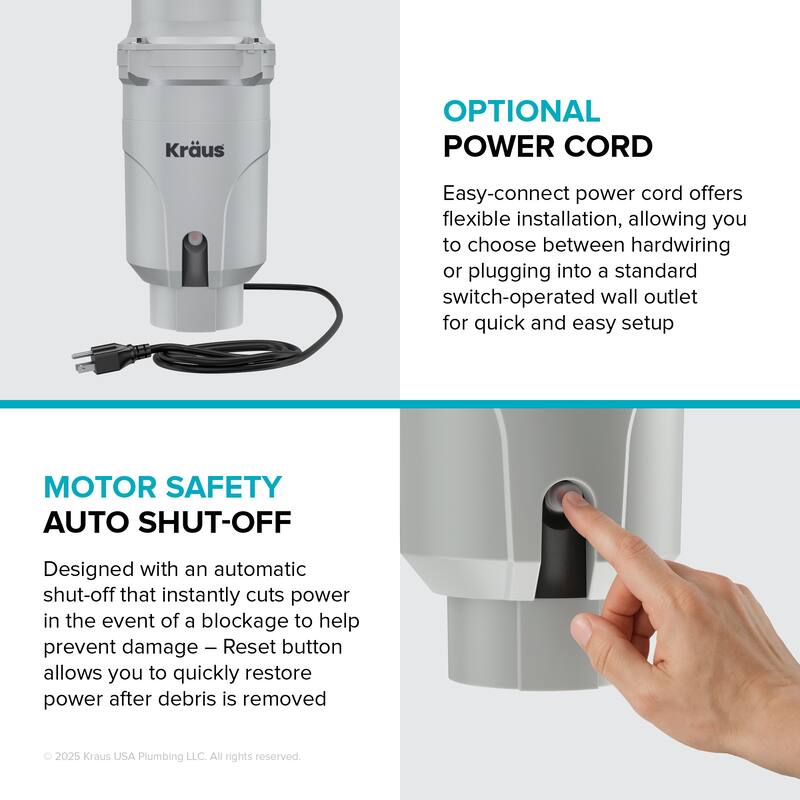 KRAUS WasteGuard Continuous Feed Garbage Disposal for Kitchen Sinks