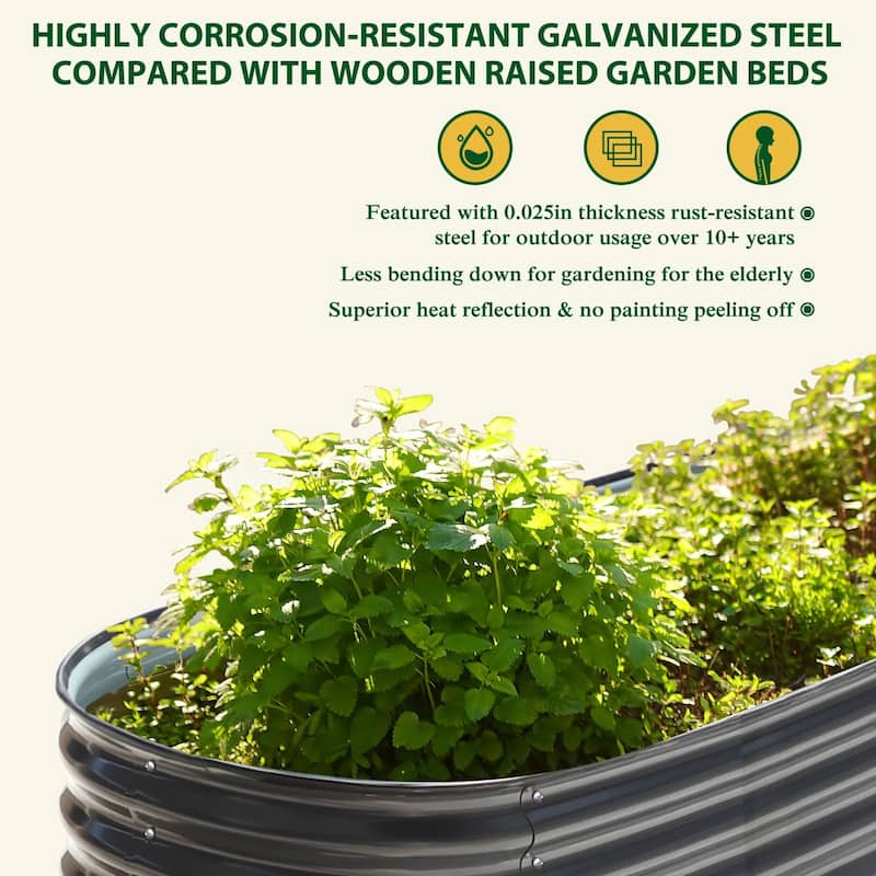 VEIKOUS 9-in-1 Modular Galvanized Metal Raised Garden Bed Kit for Outdoor Planters