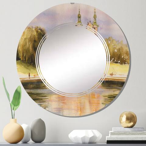 Designart 'The Historic Church On The Rock By The River' Lake House Wall Mirror