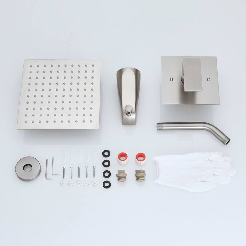 8-Inch Brushed Wall-Mounted Shower System with Rainfall Showerhead and Zinc Alloy Handle